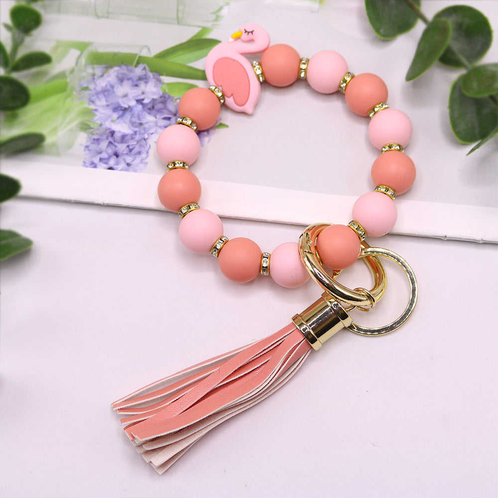 Wholesale Vermicelli Strap Flamingo Silicone Beaded Wrist Keychain